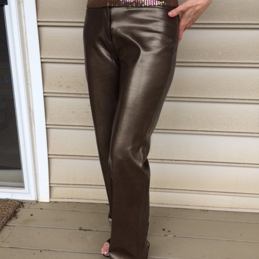 Bronze Pleather Straight Leg Pants by Barami Size 4